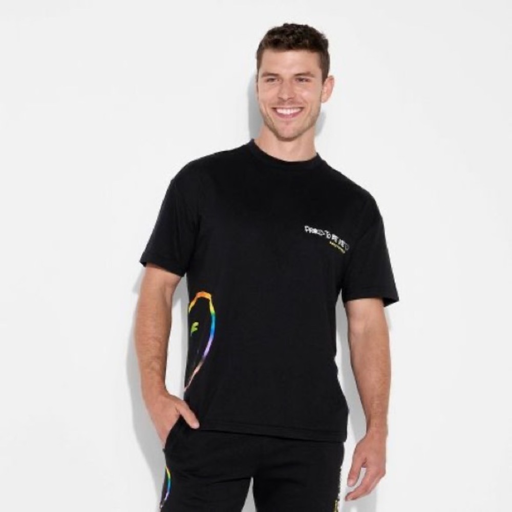 NEW SmileyWorld Black Rainbow Heart Pride Cotton Blend T-Shirt